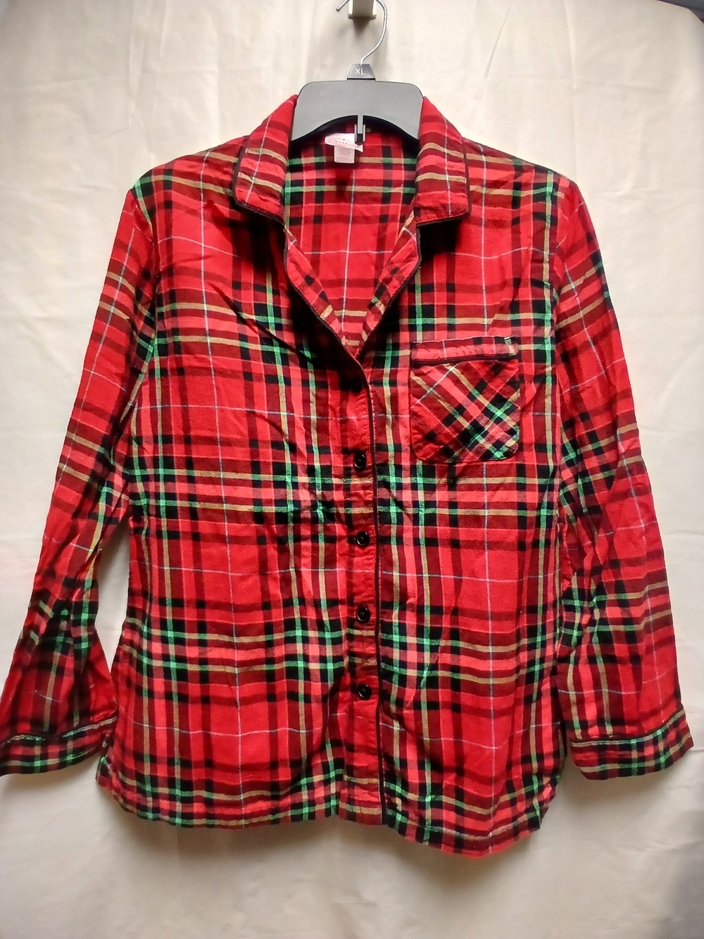 Wondershop Women's Red and Green Plaid Button-Down Pajama Shirt